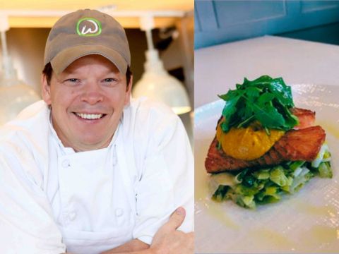 Pan Seared Salmon, Braised Leeks with Carrot & Walnut Pesto Recipe by Celebrity Chef Paul Wahlberg